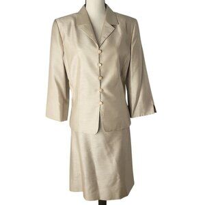 Le Suit "Sunday Shine" Champagne Jacket & A-Line Skirt 2pc Suit 14 NWT